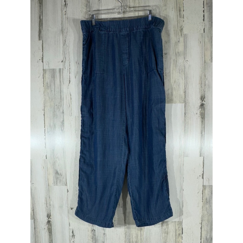 Soft Surroundings Chambray Pants Large (34x29) Pull On Elastic Waist Side Pleats